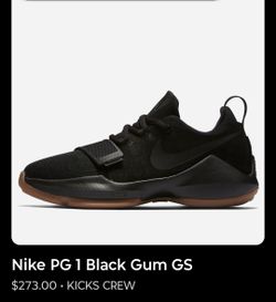 Nike PG 1 Black Gum GS Youth 7Y Basketball Shoes