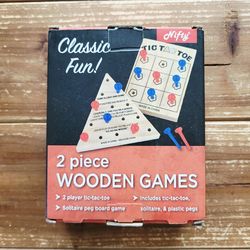 2 IN 1 CLASSIC SMALL BOARD GAME TIC-TAC-TOE & SOLITAIRE PEG BOARD GAMES