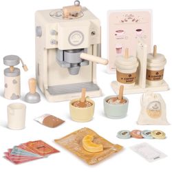Pithfor Kids Wooden Coffee Playset with Grinder