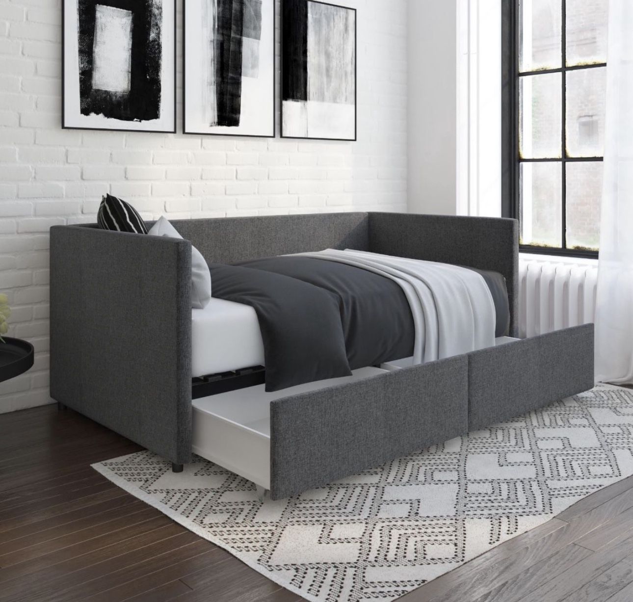 Daybed with Storage, Gray Linen Twin Size