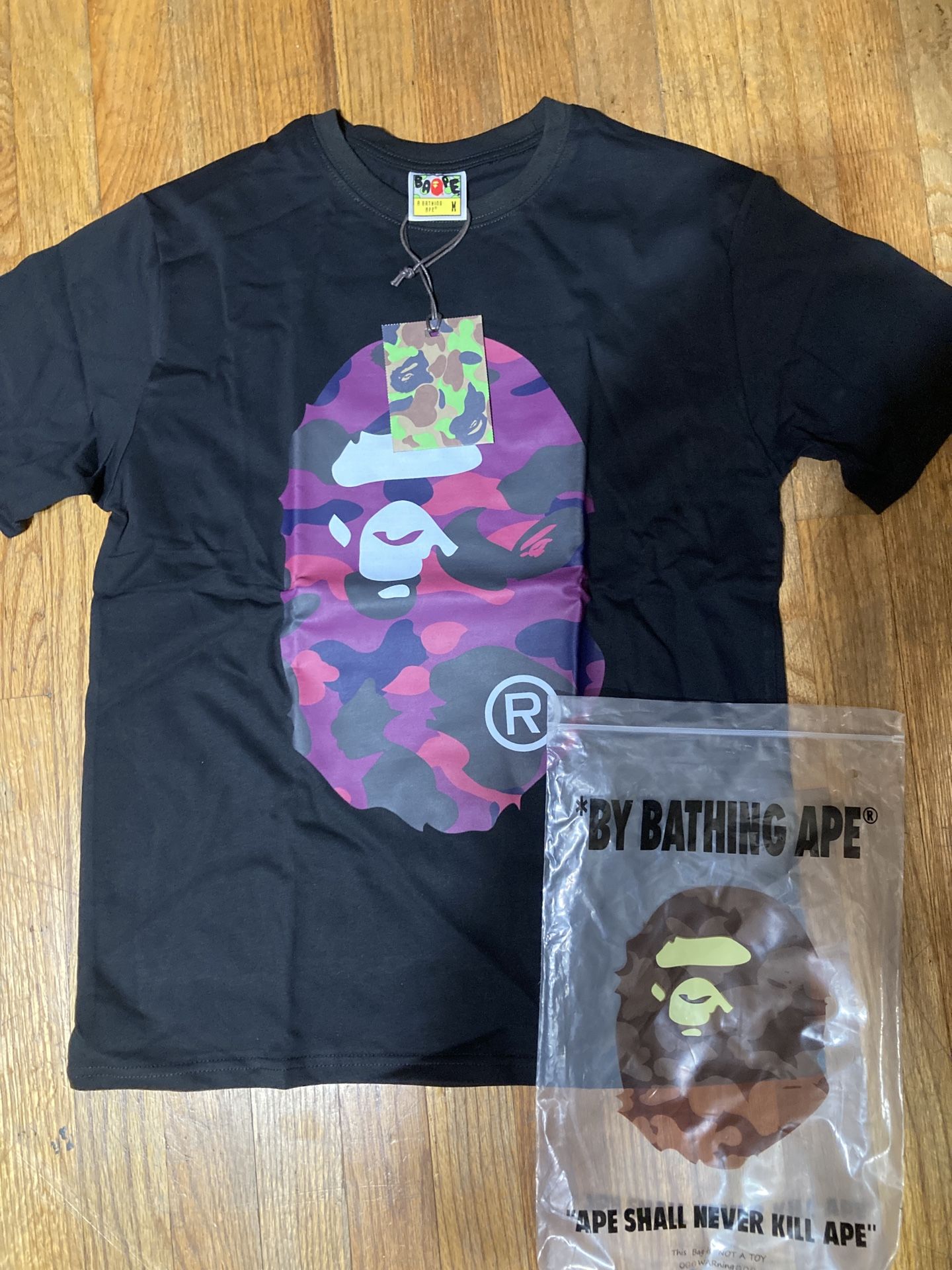 Black and Purple A Bathing Ape (BAPE) T-Shirt - Medium - Brand New!