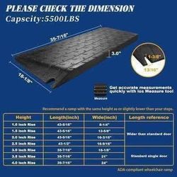 New Rubber Wheelchair Ramp 3 Inch Rise - Non-Slip for Home Steps Doorways Driveway Outdoor Entrance