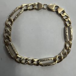 Classic Diamond 14k Yellow Gold Men’s Figaro Link Bracelet 