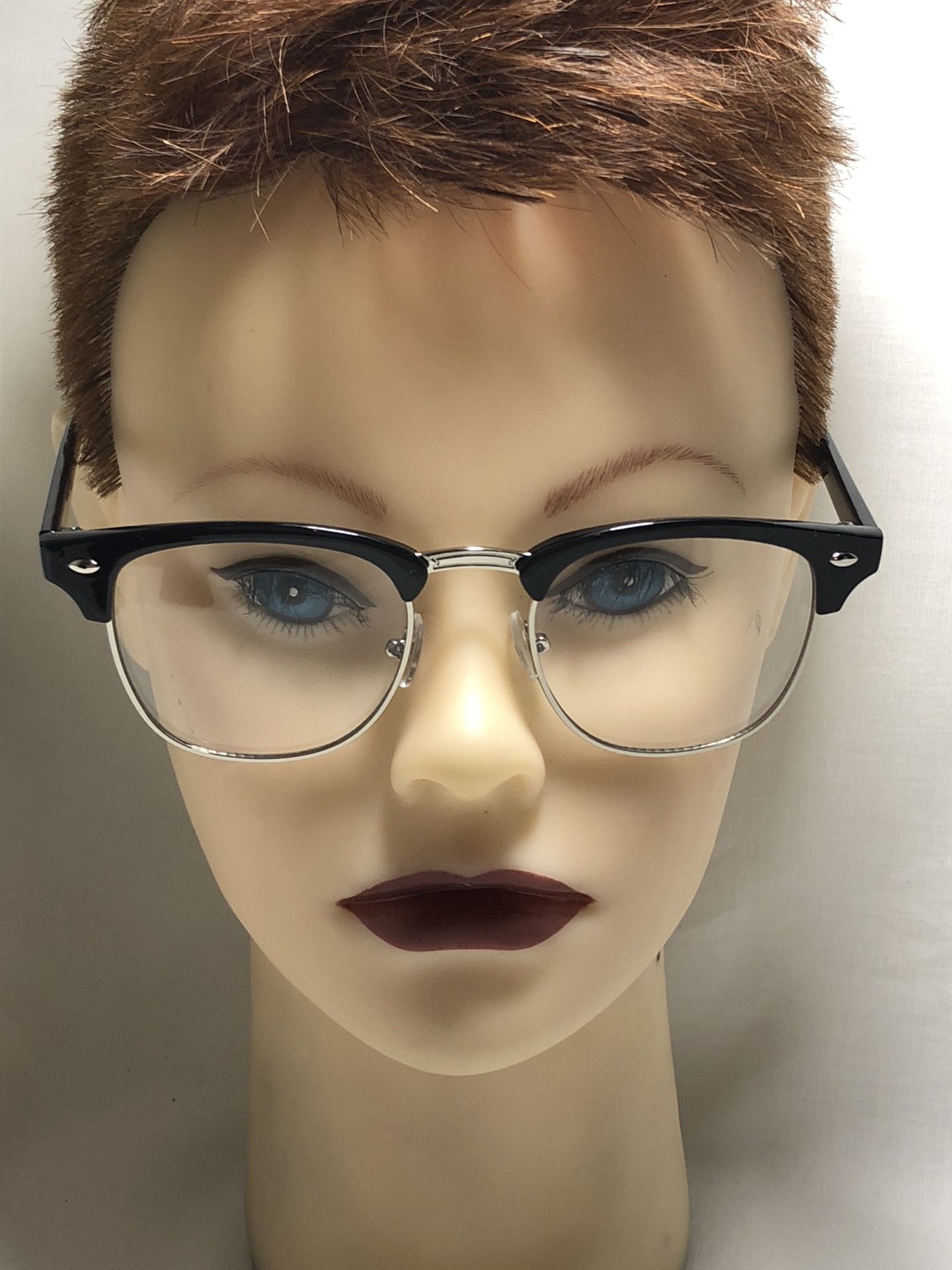 Black/Silver Clear Lens Browline Glasses