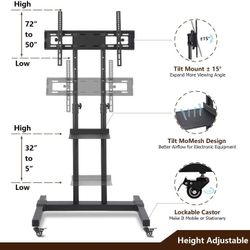 Mobile TV Stand Rolling TV Cart Floor Stand with Mount on Lockable Wheels Height Adjustable for 32-85 Inch TV Stand Flat Screen or Curved TVs Monitors
