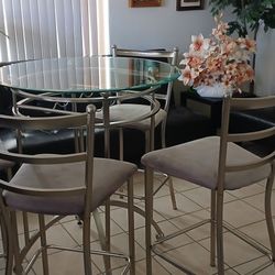 GLASS AND CHROME BAR TABLE AND CHAIR