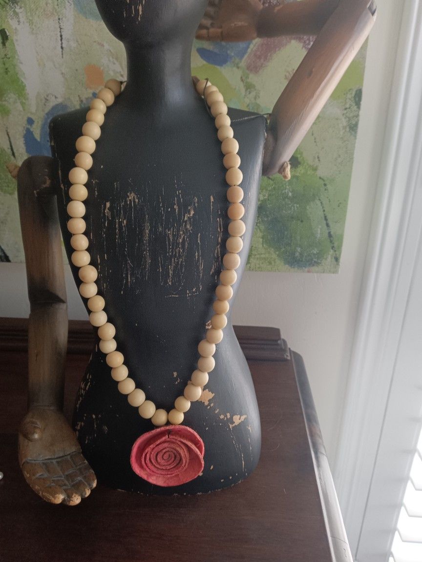 Wooden Beads And Pink Flower