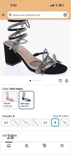 Black Block Heel Sandals with Rhinestone Flowers