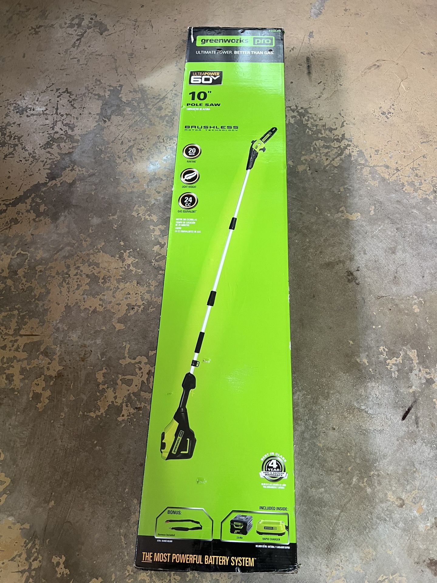 BRAND NEW Greenworks 60V 10" Cordless Battery Pole Saw w/Battery Model #PS60L211