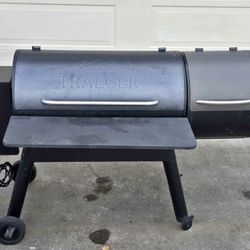 Traeger Pro Series 34 Pellet Grill with Cold Smoker Attachment and front shelf