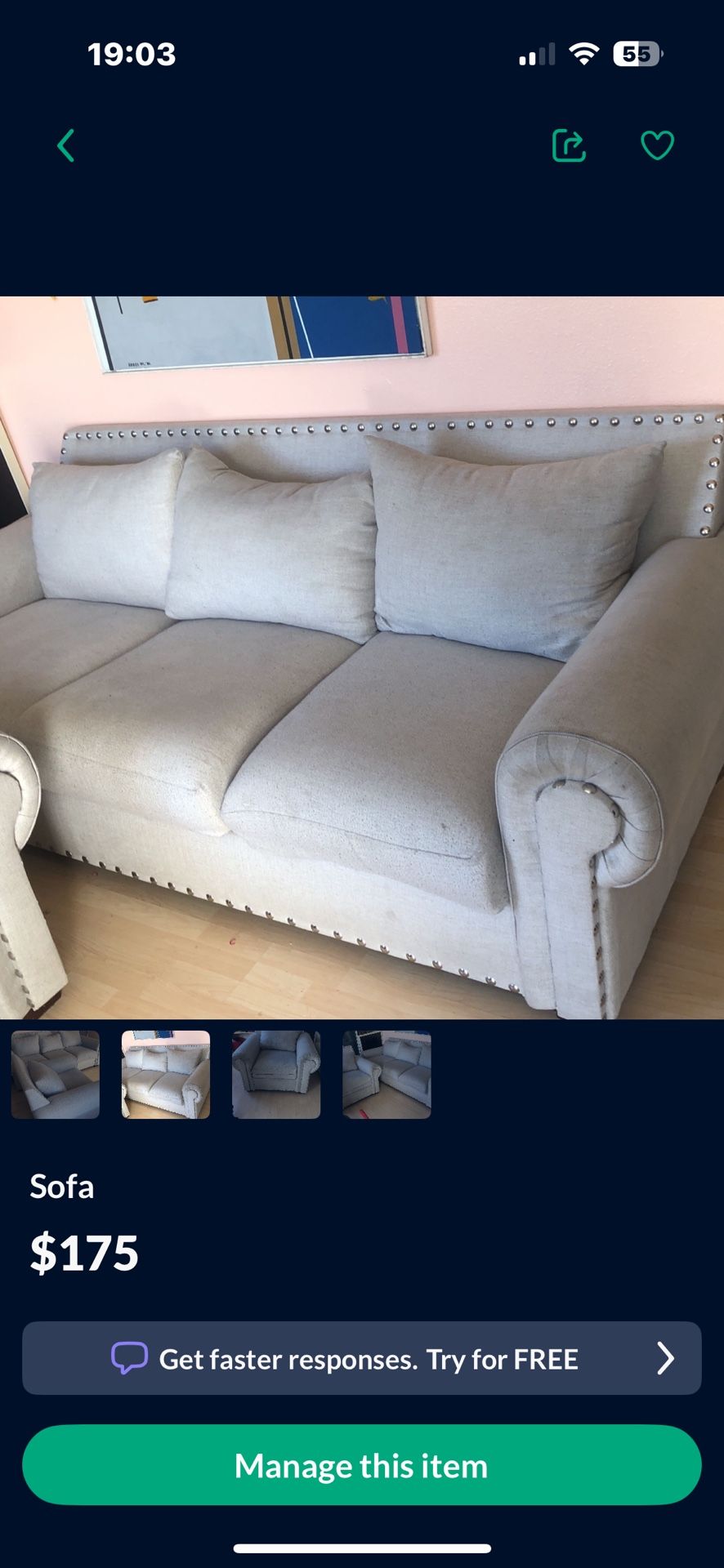 Beige Sofa And Matching Chair 