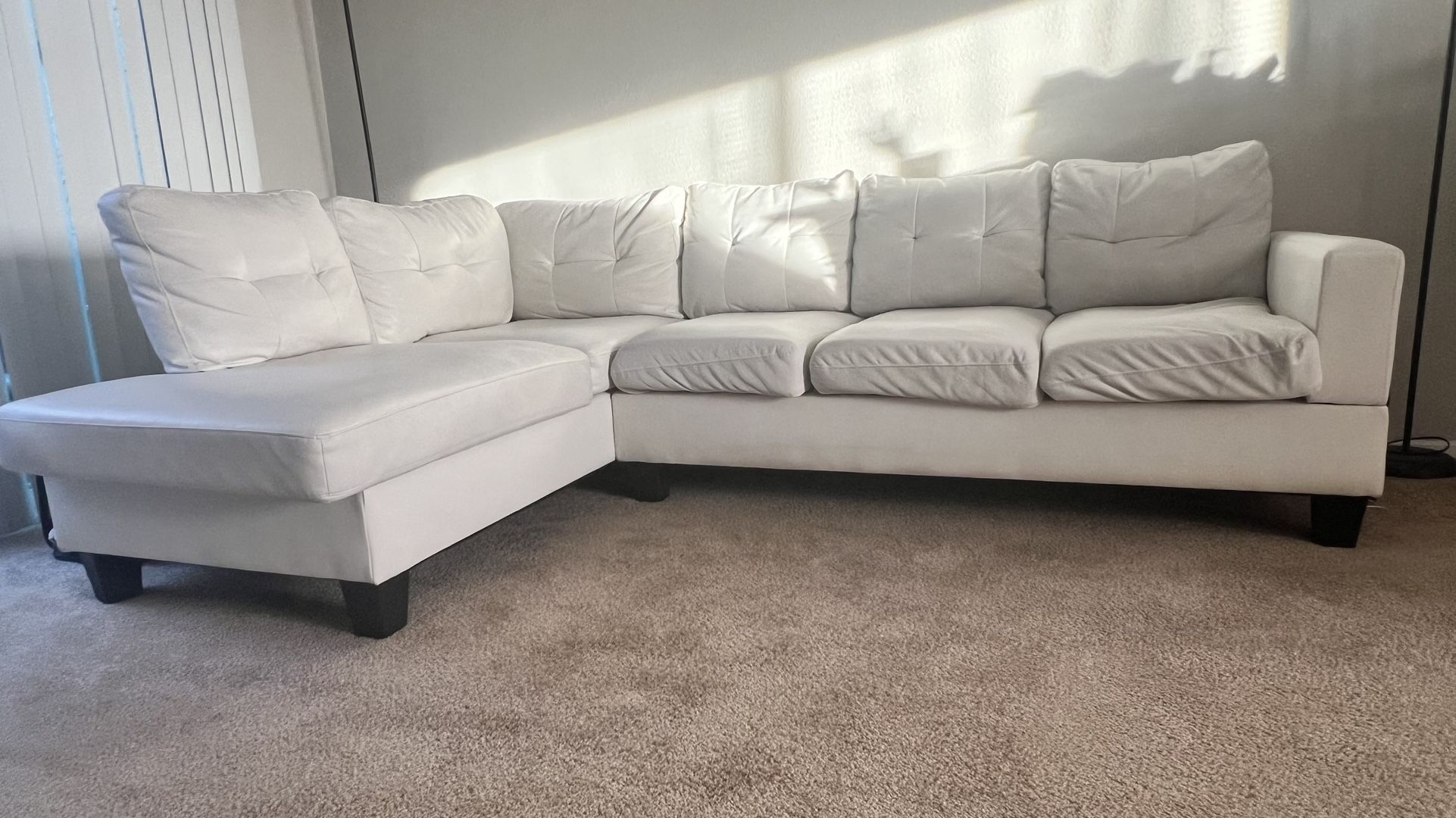 White Faux Leather L Sectional Couch