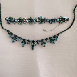 🎄🎁 Vintage Regency Iridescent Rhinestone Necklace & Bracelet 