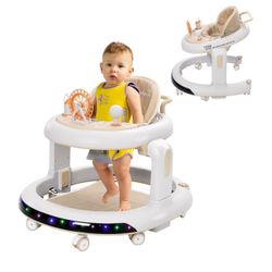 4 in 1 Foldable Baby Walker,Baby Standing Activity Center,Adjustable Baby Walker with Wheels,Push Walker,Exersaucer for Babies,Andador para Bebes de 6
