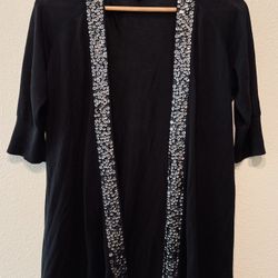 Express 100% Cotton Cardigan Black Embellished Short Sleeve Cover Up Size Medium