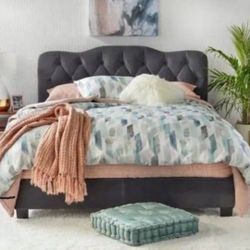 New Queen Size Dark Grey Upholstered Bed