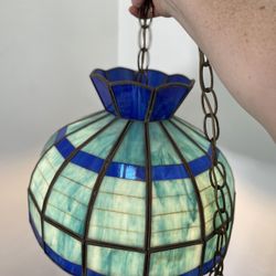 Vintage Tiffany Style Lamp, Swag Lamp 1960s 1970s Chandelier 