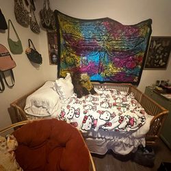 Twin XL mattress + Futon Bed Frame + Papasan Chair