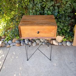 Natural Wood Side Table with Spacious Drawer 18 3/4" W X 14 1/2" D X 25 1/2" T