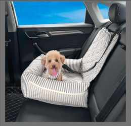 🐶 Cozy Dog Car Seat & Booster Bed for Small & Medium Dogs – Striped Travel Sofa 🐾