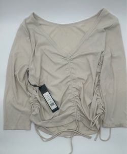Blouse NWT BCBG Croon Moon Ribbed Ruched Drawstring Long Sleeve Top S