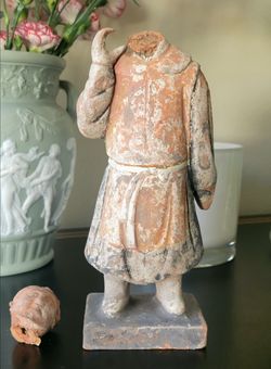Chinese Ming Style Terracotta Mingqi Attendant Figure 9.5" w Detached Head