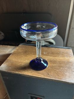 Set of 12 Vintage Hand Blown Cobalt Blue Stemmed Coupe Champagne Glasses