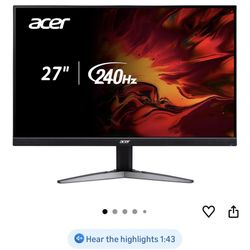 Acer Nitro 27" WQHD 2560 x 1440 PC Gaming Monitor | AMD FreeSync Premium | Up to 240Hz Refresh | Up to 0.5ms HDR350 | DCI-P3 90% | 1 x Display Port 1.