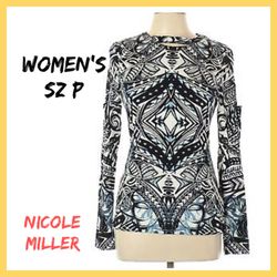 NWT Women’s Designer Nicole Miller Long sleeve pin Top Sz:P