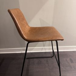 2 Brown Faux Leather Bar Stools, Modern Kitchen/Dining Stools, 24” Tall, Brown Leather