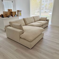 NEW Beige Linen Cloud Couch Sectional