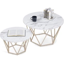 Brand new Round Nesting Coffee Table Set of 2, Modern Faux Marble Coffee Tables for Living Room