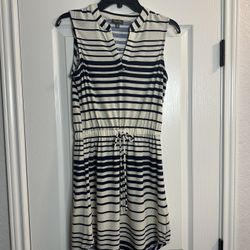 Lila Rose Lily Rose Ivory and Navy Blue Striped Dress 