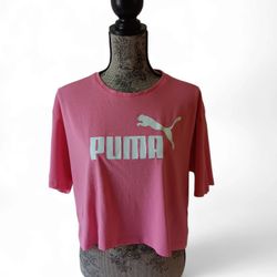 PUMA women's pink short-sleeve activewear crop top size XL