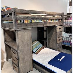 Luxury Solid Wood Twin Loft Bed Suite w/ Built-In Desk, Storage & bonus Staircase