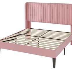 QUEEN PINK VELVET BED FRAME