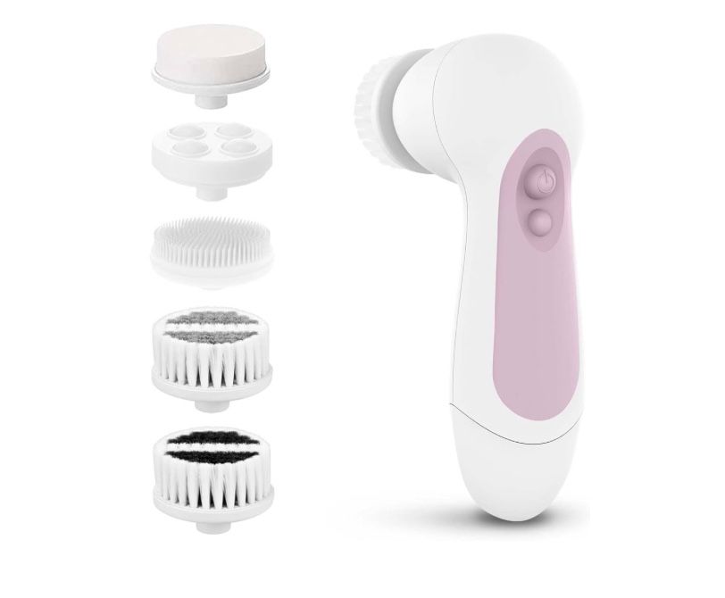 Waterproof Facial Cleansing Spin Brush Set with 5 Exfoliating Brush Heads - Elec