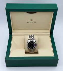 2009 Rolex Datejust 36mm 116234 Factory black computer diamond dial 18k white gold fluted bezel stainless steel super jubilee bracelet watch box appra