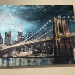 cityscape canvas art featuring a bridge