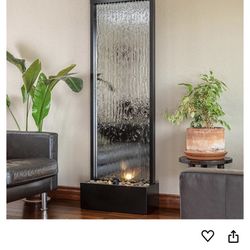 Alpine Corporation Mirror Waterfall Fountain with Stones and Lights - Zen Indoor/Outdoor Decor for Office, Living Room, Patio, Entryway - 72 Inches