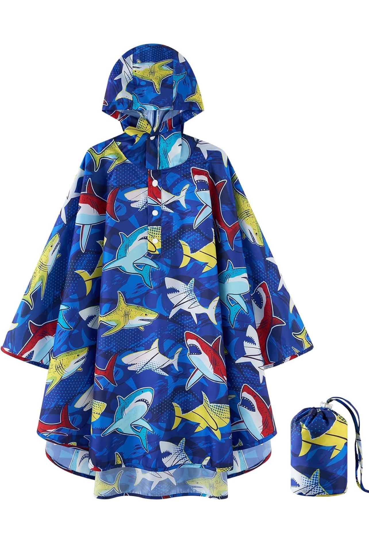 WAWSAM Kids Rain Poncho Reusable Toddler Raincoat Waterproof Rain Jacket for Age 3-15