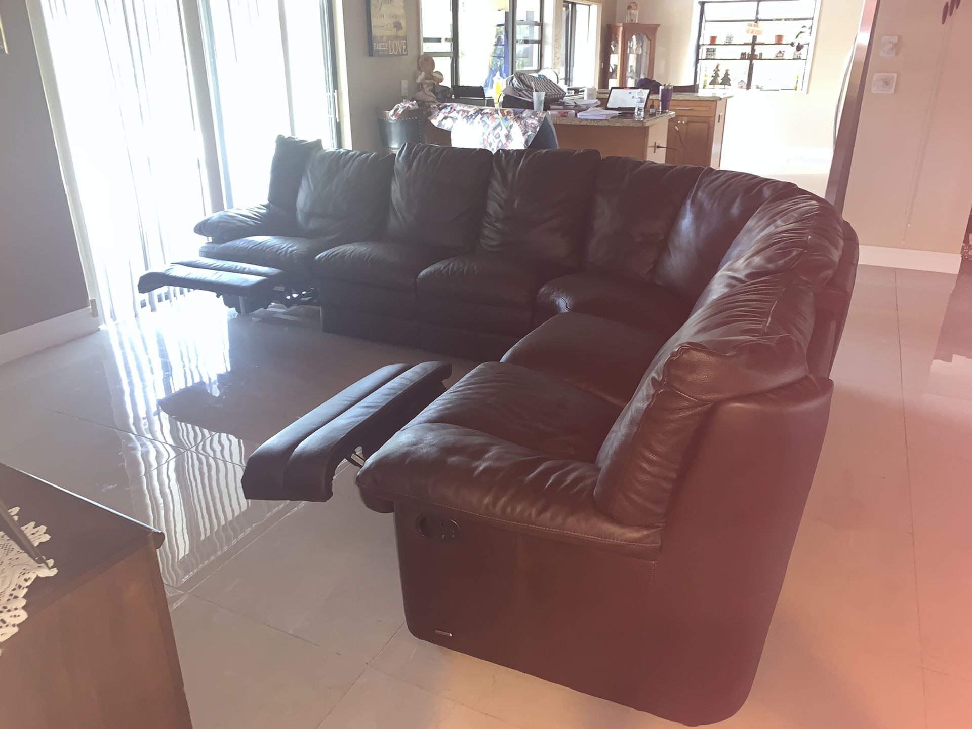 Natuzzi brown leather sectional couch