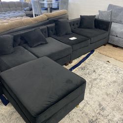 New Furniture Half Sectional Black (have Full One On Black And Blue Also)