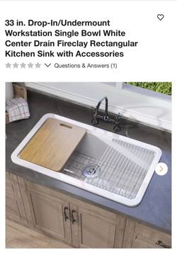 FH3319K 33 in. Drop-In/Undermount Workstation Single Bowl White Center Drain Fireclay
