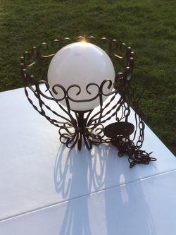 Vintage 1940s Wrought Iron 17in hanging light