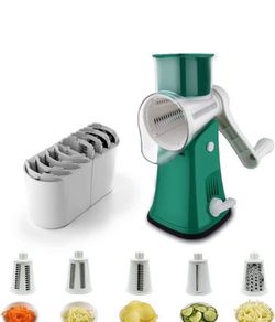 5 in 1 Rotary Cheese Grater with Handle, with 5 Interchangeable Stainless Steel Blades & Storage Box, Green