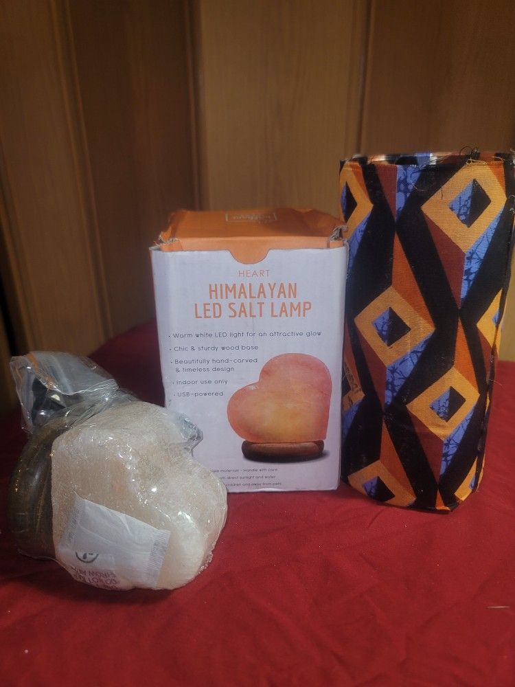 Himalayan Heartš§” Shaped Led Salt Lamp With Hand Made African Print Vase With Extra Large Scented Blue Candle