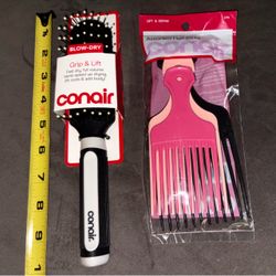 Set of 2 Conair Brush & Hair Pick Combs