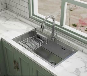 Stainless Steel Kitchen Sink with Faucet Set 32x18x8