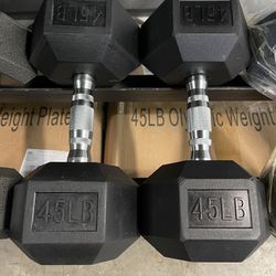 45 lbs Hex Rubber Dumbbell Weights….(Brand New) 2 X 45 lbs 90 lbs total… Price Is Firm!!!